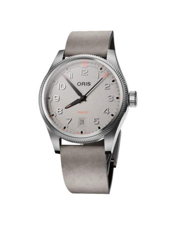 Orologio Oris ProPilot Date 41mm Grigio Cinturino Pelle Grigia Automatico 01 733 7805 4163-07 6 20 15LC - Vista frontale