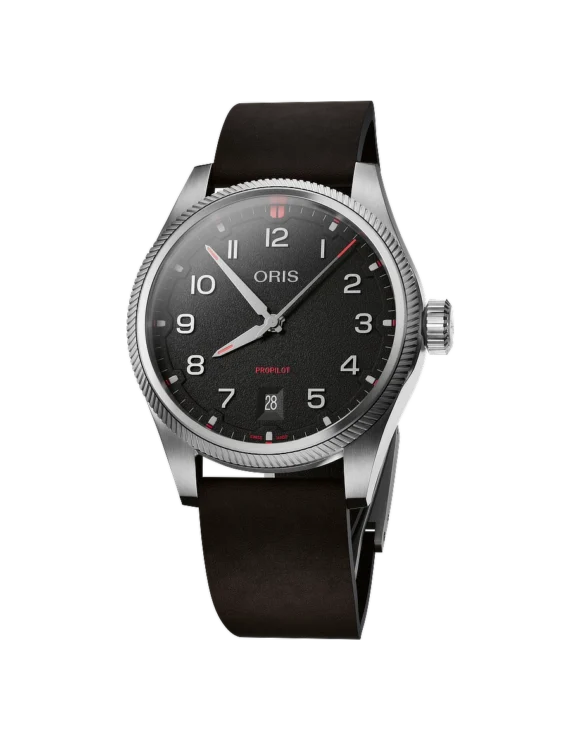 Orologio Oris ProPilot Date 41mm Nero Cinturino Pelle Nera Automatico 01 733 7805 4164-07 6 20 14LC - Vista frontale