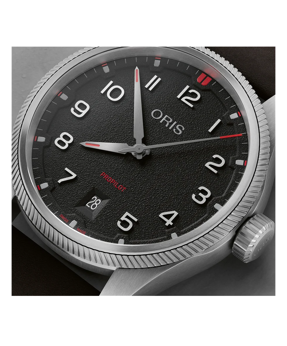 Oris ProPilot Date 41mm Nero Cinturino Pelle Automatico 01 733 7805 4164-07 6 20 14LC | 41 mm 37737 - Oris ProPilot Date 41mm Nero Cinturino Pelle Automatico