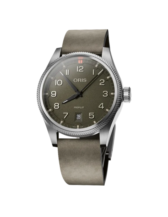 Orologio Oris ProPilot Date 41mm Verde Cinturino Pelle Verde Oliva Automatico 01 733 7805 4167-07 6 20 16LC - Vista frontale