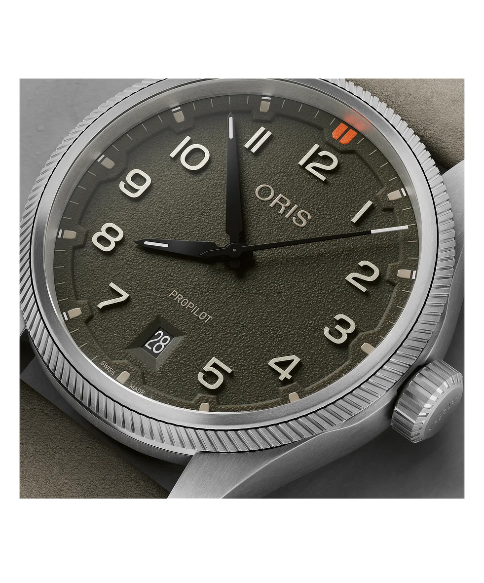 Oris ProPilot Date 41mm Verde Cinturino Pelle Automatico 01 733 7805 4167-07 6 20 16LC | 41 mm 37732 - Oris ProPilot Date 41mm Verde Cinturino Pelle Automatico