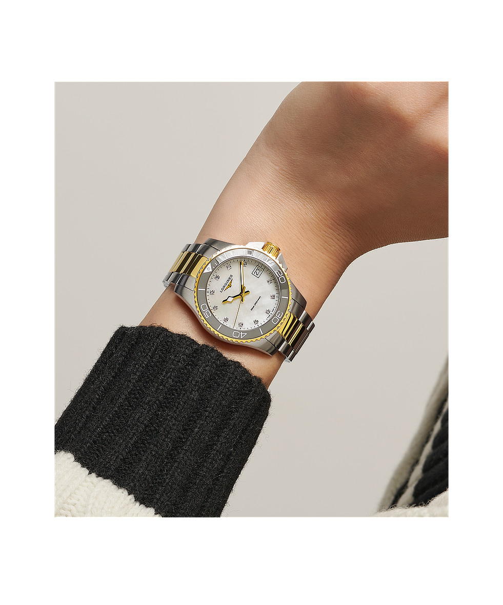 Longines Hydroconquest 32mm Bicolore Giallo Madreperla e Diamanti L3.370.3.87.6 | 32 mm 37644 - Longines Hydroconquest 32mm Bicolore Giallo Madreperla e Diamanti