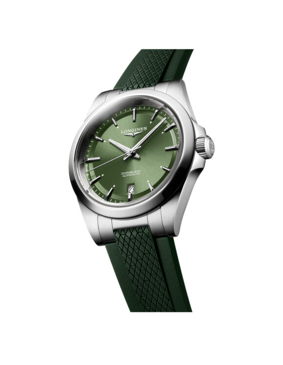 Vista angolata Orologio Longines Conquest 38mm Verde Gomma Automatico L3-720-4-02-9