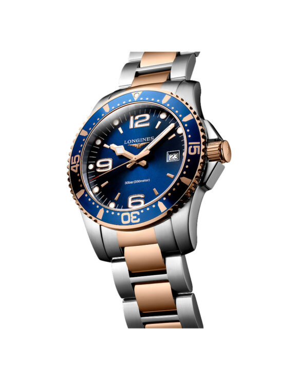 Vista angolata Orologio Longines Hydroconquest Bicolore Rosa Blu 41mm Quarzo L3-740-3-98-7