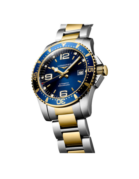 Vista angolata Orologio Longines Hydroconquest Bicolore Giallo Blu 41mm Automatico L3-742-3-96-7