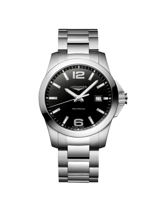 Orologio Longines Conquest Nero 41mm Acciaio Quarzo L3-759-4-58-6 - Vista frontale