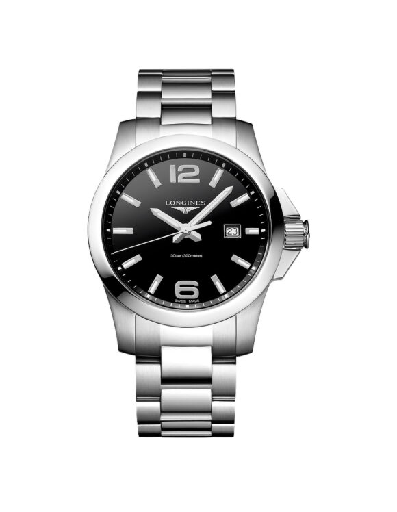 Orologio Longines Conquest Nero 43mm Acciaio Quarzo L3-760-4-56-6 - Vista frontale