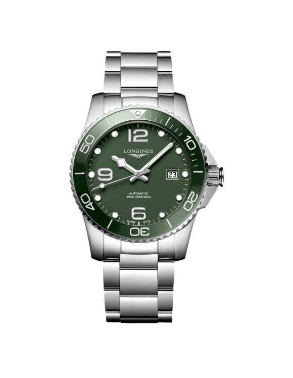 Orologio Longines Hydroconquest Verde 41mm Acciaio L3-781-4-06-6 - Vista frontale su sfondo bianco