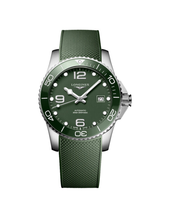Orologio Longines Hydroconquest Verde 41mm Gomma L3-781-4-06-9 - Vista frontale