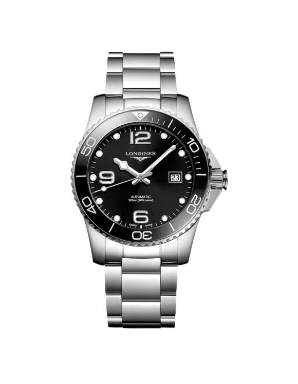 Orologio Longines Hydroconquest Nero 41mm L3-781-4-56-6 - Vista frontale su sfondo bianco