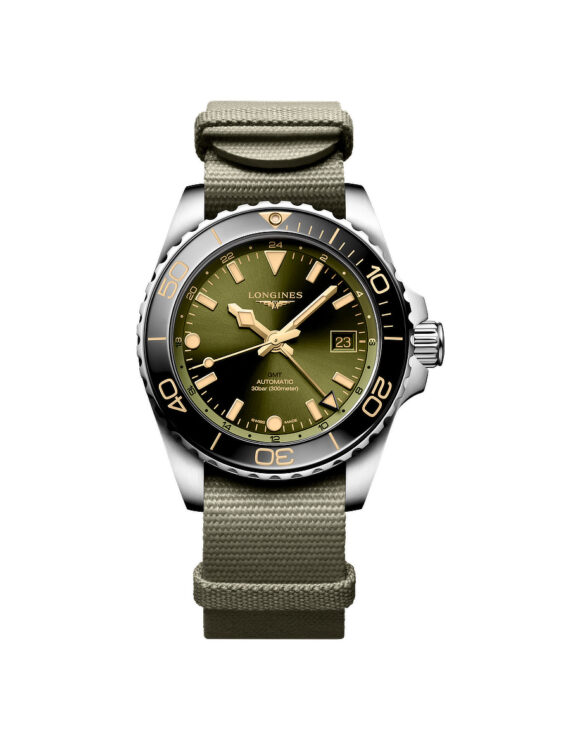Orologio Longines Hydroconquest GMT Verde 41mm Cinturino NATO Lunetta Ceramica L3-790-4-06-2 - Vista frontale