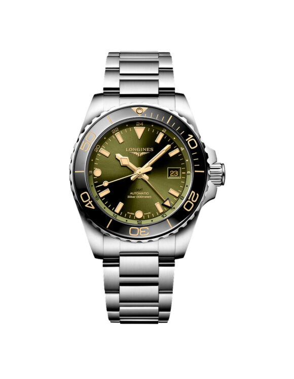Orologio Longines Hydroconquest GMT Verde 41mm Acciaio Lunetta Ceramica L3-790-4-06-6 - Vista frontale