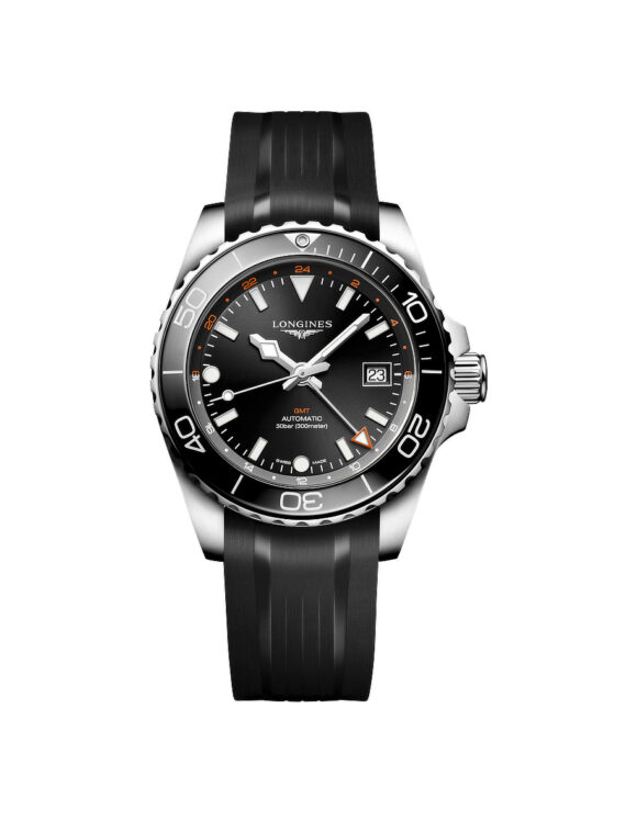 Orologio Longines Hydroconquest GMT Nero 41mm Gomma Lunetta Ceramica L3-790-4-56-9 - Vista frontale