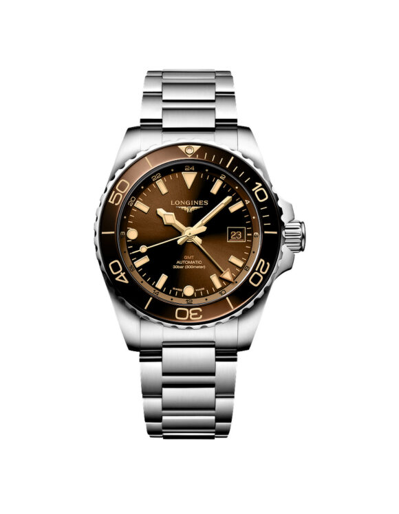 Orologio Longines Hydroconquest GMT Marrone 41mm Acciaio Lunetta Ceramica L3-790-4-66-6 - Vista frontale