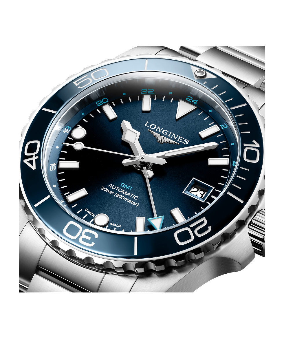 Longines Hydroconquest GMT 41mm Blu Lunetta Ceramica Acciaio Automatico L3.790.4.96.6 | 41 mm 37590 - Longines Hydroconquest GMT 41mm Blu Lunetta Ceramica Acciaio Automatico