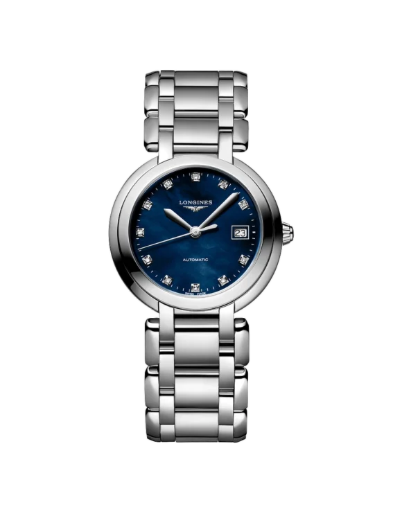 Orologio Longines Primaluna 30mm Madreperla Blu e Diamanti Acciaio Automatico L8-113-4-98-6 - Vista frontale