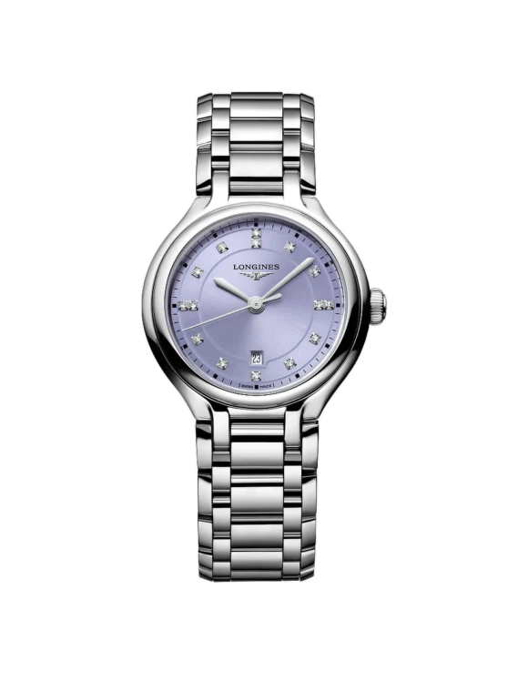 Orologio Longines Primaluna 30mm Viola e Diamanti Acciaio Quarzo L8-142-4-07-6 - Vista frontale