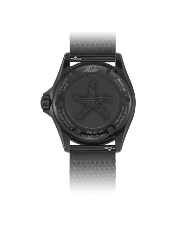 Fondello Mido Ocean Star Decompression Timer 1961 con bracciale in maglia Milano PVD nero