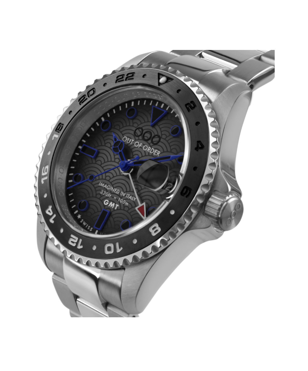 Out of Order Swiss GMT Tokyo Shibuya Ultra Brushed Quartz Gmt 44mm OOO.001-19.TS.SS | 44 mm 35904 - Out of Order Swiss GMT Tokyo Shibuya Ultra Brushed Quartz Gmt 44mm