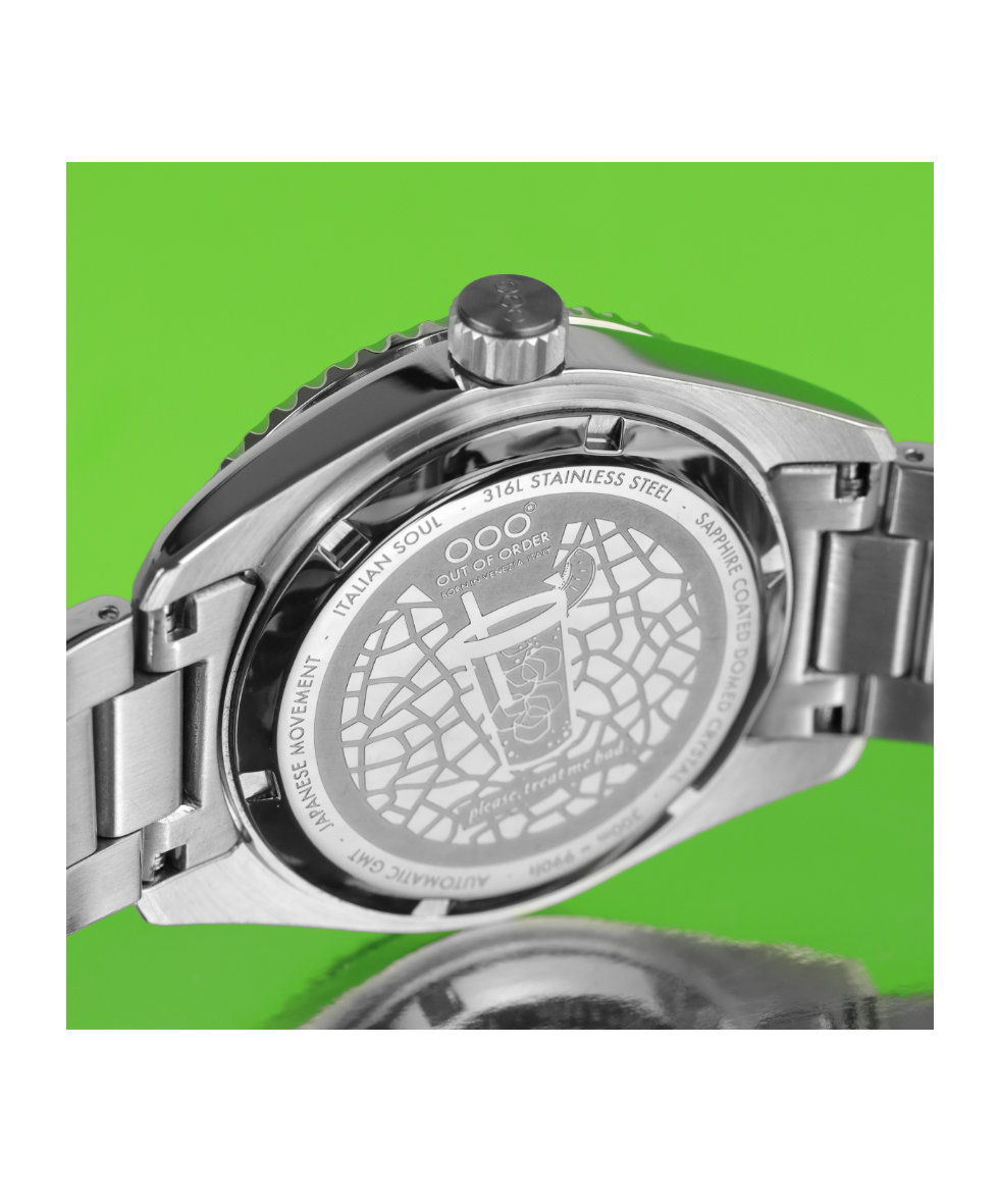 Out of Order Shaker Midori Sour Ultra Brushed Auto Gmt 40mm OOO.001-25.MI.BAND.SS | 40 mm 35881 - Out of Order Shaker Midori Sour Ultra Brushed Auto Gmt 40mm